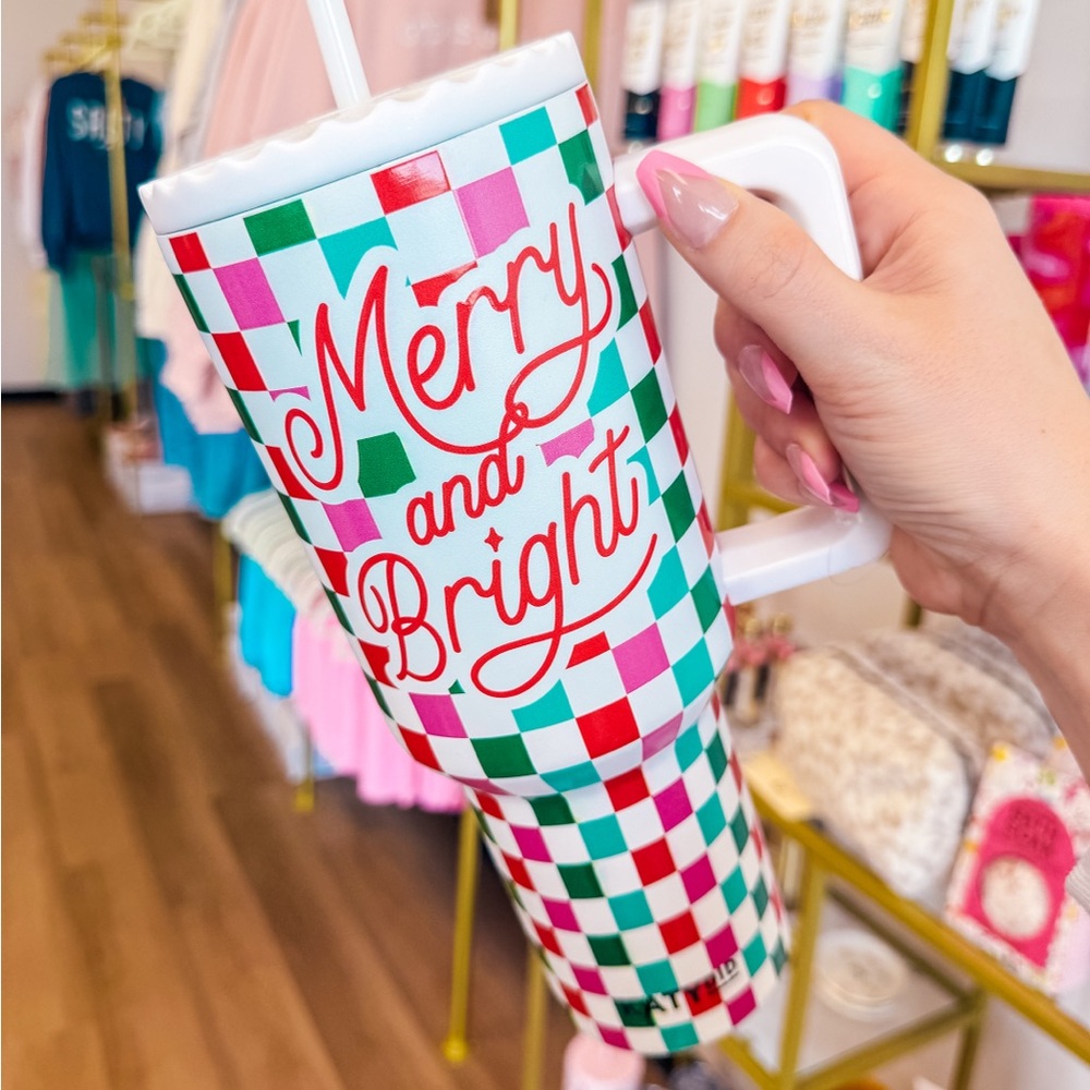 Merry and Bright Checkered Tumbler